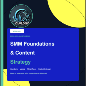 SMM Foundations and Content Strategy book cover by Chrono Digital Marketing showing Facebook and Instagram marketing guide for beginners