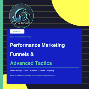 Performance Marketing Funnels and Advanced Tactics book cover by Chrono Digital showing Facebook Ads, Pixel tracking, funnels and conversion strategies